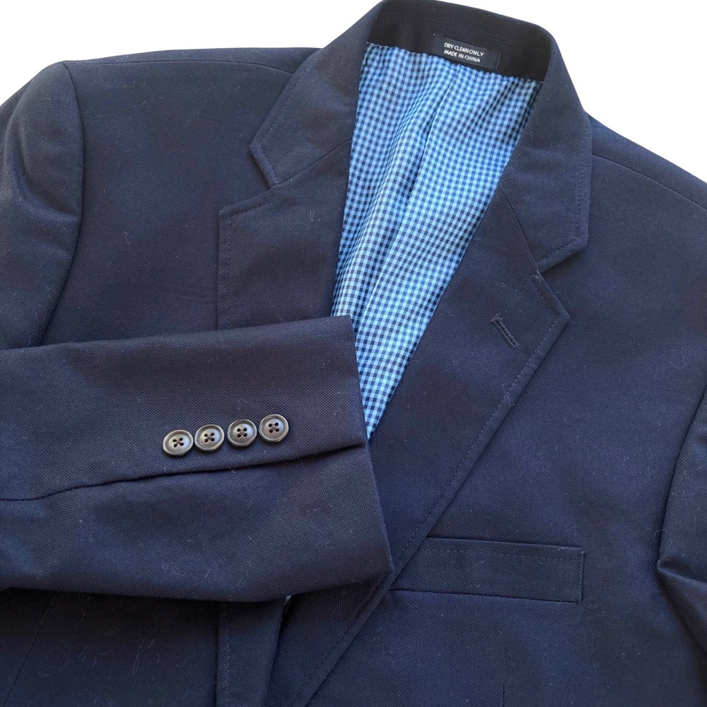 Saddlebred Blazer Mens 38R Navy Blue Cotton Two Button Gingham Preppy Academia